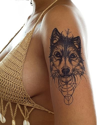 2 x Wolf Tattoo - Symmetrie, Geometrie, Tier - Temporary Haut Tattoo - XQB220 (2)