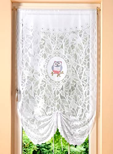 2er Set Gardine Store Bistrogardine Scheibengardine Vorhang weiß verschied. Größen Eule (60 x 80 cm)