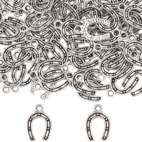 SUNNYCLUE 1 Box 100 Stück Hufeisen Charms Silber Hufeisen Charms Bulk Tibetische Legierung Western Cowboy Glücksbringer Für Schmuckherstellung Charme DIY Halskette Armband Ohrring Basteln Frauen Anfän