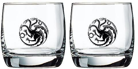 Game of Thrones Whiskyglas-Set – Targaryen Sigil – 284 ml Fassungsvermögen – Gläser 2er-Pack – schwerer Boden