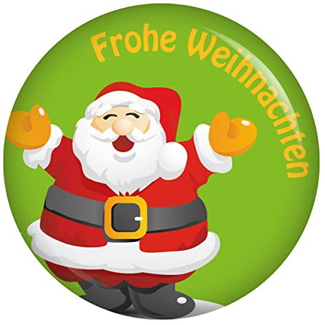 Kiwikatze Button Frohe Weihnachten Weihnachtsmann 37 mm Ansteckbutton Geschenkanhänger zu Weihnachten an Geschenkpapier oder als Deko oder Mitbringsel