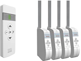 WIR elektronik, eWickler 2 Fenster Funk-Set, eW930-F-M, 4x elektrischer Gurtwickler + 1x Fernbedienung FB-9, für 12-15 mm Gurtband, Aufputz, bis 45 kg, inkl. Netzstecker (4 Fenster)