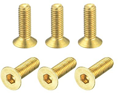 sourcing map Flat Head Socket Cap Screws, M3-0.5 x 10mm Brass Inner Hex Drive Fasteners Bolts 6Pcs