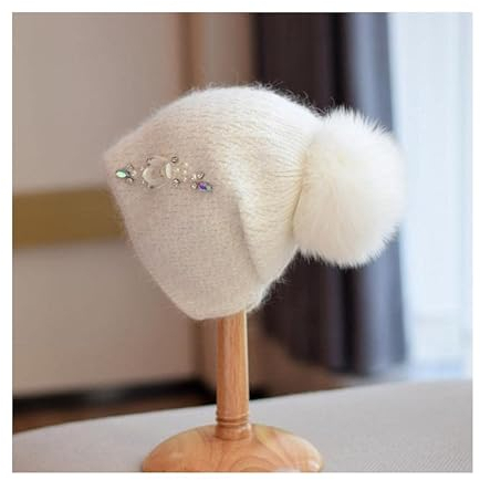 Wintermütze Frauen Bommel Beanie Stricken Weiches Fell Strass Perle Warm Herbst Skifahren Im Freien Kältefest Erwachsene Kind Mütze Einfach