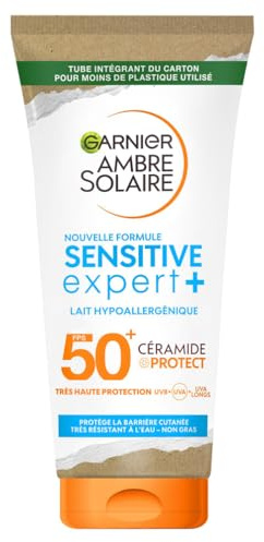 Garnier Ambre Solaire Sensitive Expert+ - Sonnenmilch LSF 50+ - Schützt vor UVA, UVB & UVA Lang - Leichte Textur - Wasserfest - Ceramide - Für alle Hauttypen - 175 ml