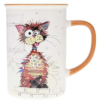 KIUB Mug avec des animaux de la ferme , des bois et des montagnes - motif chat marron stylisé - matière porcelaine fine - contenance 360ML