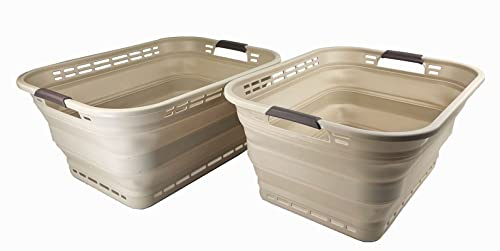 SAMMART 42L zusammenklappbarer Wäschekorb aus Kunststoff – faltbarer Pop-Up-Aufbewahrungsbehälter/Organizer – tragbare Waschwanne – platzsparender Korb/Korb (Aprikose/Braun (2er-Set))