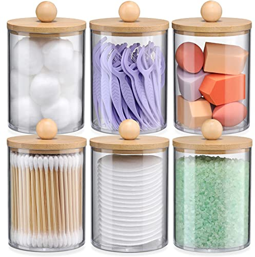 6er-Pack Bambus-Qtip-Halter – Badezimmer-Aufbewahrung für Wattebällchen, Tupfer, Pads, Zahnseide