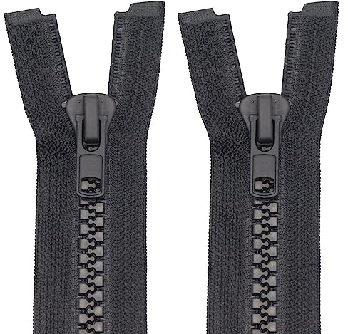 MebuZip 2 Stück 150 cm #10 Reißverschluss aus Kunststoff teilbar Schwarz 8,5mm Reißverschluss für Jacken Nähen Mäntel (DK2T)