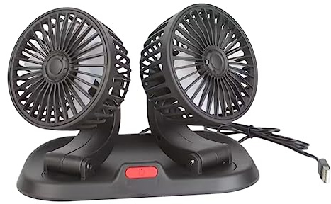 USMEI 5V/12V/24V Auto Ventilator, Doppelköpfig Mit 3 Geschwindigkeiten, Vertikal Und Horizontal Einstellbar, 360-Grad-Drehung, USB für LKW Van SUV RV