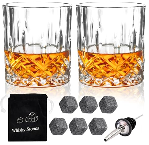 Whiskygläser Set mit 2 Diamant-Whiskygläsern, 300 ml, Trinkbecher, Bourbon, Brandy, Rum, Cocktail, Zuhause, Bar, Party, Herren