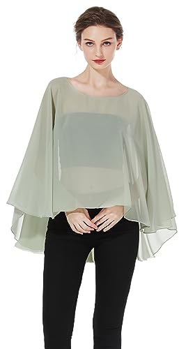 BEAUTELICATE Damen Stola Schal Chiffon Umhang Cape Elegant Für Hochzeit Brautkleid Abendkleid Festlich Ballkleid Strandkleid (Kurzer Stil - Sage Green, Einheitsgröße)
