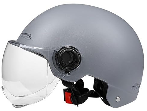 Elektroroller und Motorrad Halbhelm | Niedlicher Fahrradhelm Motorradhelm mit Transparenter Kurzfilm | Verstellbarer Atmungsaktive Scooter Helm für Damen und Herren-Grau