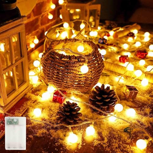 AuFiiy Globe String Lights, 16ft 50 LED Fairy Lights Battery Powered, 3 Lighting Modes, Outdoor Indoor for Home, Balcony, Patio, Gazebo and Garden