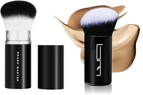 Brush Master Lot de 2 pinceaux de maquillage rétractables pour fond de teint, pinceau Kabuki pour poudre, blush, bronzer, correcteur, pinceau portable, parfait pour les voyages (noir)
