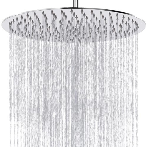 Rain Shower Head, WOOPHEN 16 Inch 304 Stainless Steel Rainfall Showerhead, Mirror-Like Look, Swivel Spray Angle, Voluptuous Shower Experience, Easy Installation, Chrome Finish