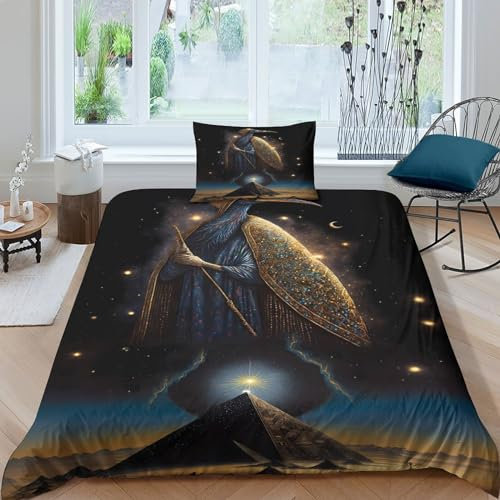 OBABO Ägyptischer Gott des Nachthimmels Qualitativ Hochwertiges Bettwäsche Set Aus 3D Motiv Microfaser Für Hostel Gästezimmer Schlafecke, Enthält Bettbezug Und Kissenbezug Single(135x200cm)