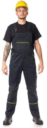 DINOZAVR Fortum Arbeitshosen Männer Latzhose Herren Arbeitshose - Arbeitslatzhose Herren mit Elastischem Bund, Cordura-Verstärkungen, Vordertaschen, Brusttaschen, Cargotasche Schwarz 54