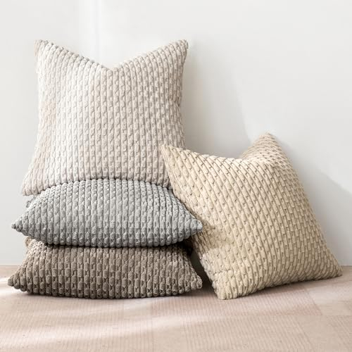 MIULEE 4er Set Kordsamt Kissenbezüge Kissenbezug Dekorative Kissenhülle Moderne Sofakissen Kissen Zierkissen Couchkissen für Sofa Dekokissen Wohnzimmer Schlafzimmer 50x50 cm Grau Braun Serie