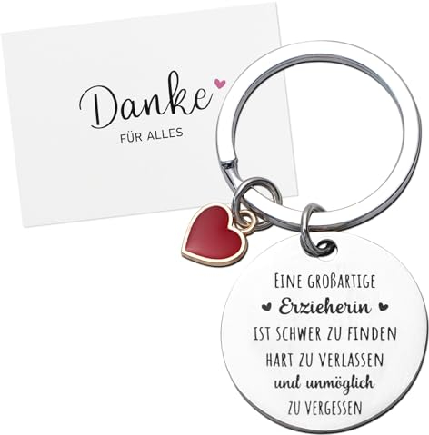 BETESSIN Abschiedsgeschenk - Eine großartige Erzieherin ist schwer zu finden - Schlüsselanhänger mit Dankeskarte und Umschlag - Geschenk für Erzieherin zum Abschied Kita