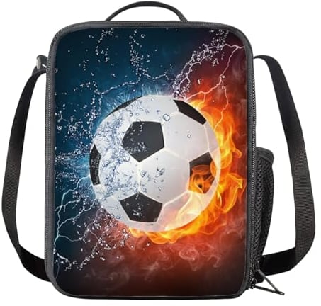 VKWE 3D Football Insulated Lunch Box Bag for Boys Girls - Reusable Cooler Tote With Drink Bottle Holder for School, Picnic, Travel, Hiking, Camping