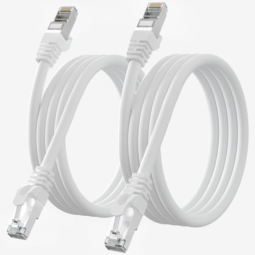 Cat 7 Cable Ethernet 3m 2Pcs, Cable de Red Cat 7 Blindado S/FTP Gigabit Cable RJ45 24AWG Cable LAN Blanco Impermeabilización Cable Red 3 Metros Exteriores 10Gbit/s 600MHz Alta Velocidad Para Moedm