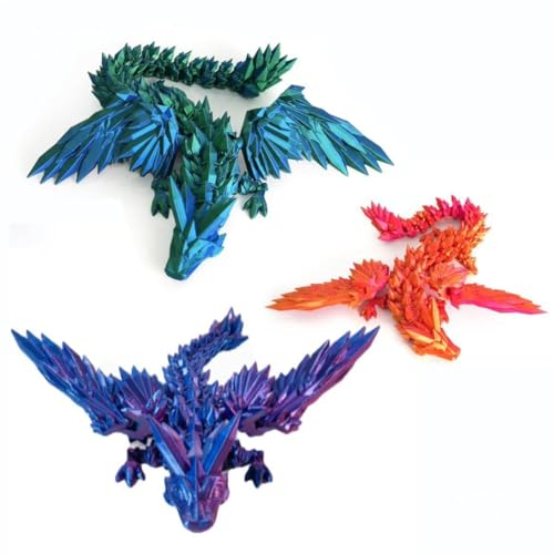 HUAWELL 3 Stück 3D-gedruckter Drache mit Flügel, voll beweglicher fliegender Flügel, Drachenspielzeug, Heimbüro, Ostergeschenk für Drachenliebhaber, Zuhause, Schule, Büro, Dekoration, Sammlerstücke,