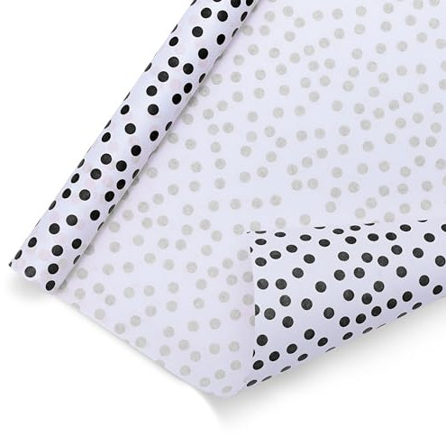 Purple Papers Geschenkpapier – Mini-Rolle – 45,7 cm x 10,9 m – gepunktetes Design für Geburtstag, Urlaub, Hochzeit, Babyparty (schwarz)