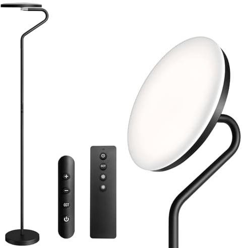 BBHome 36W LED Dimmbar Deckenfluter, 3850lm Moderne Stehlampe mit Fernbedienung, 3000K-6500K Stufenlos Dimmbare Standleuchte für Schlafzimmer Büro, Stehlampe Wohnzimmer Schwarz