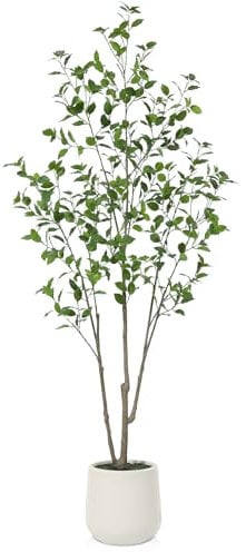 Kazeila Artificial Ficus Tree in White Pot 180cm Artificial Plants Indoor,Large Fake Ficus Tree Plant for Home Office Balcony Bathroom Decor(1Pack)