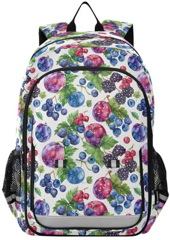 CHIFIGNO Kinder-Schulrucksäcke für Mädchen, Jungen, Reise, Laptop, Büchertasche, Lehrertasche für Damen, Herren, Teenager, Brombeeren, Trauben, Pflaumen, grüne Blätter, Einheitsgröße