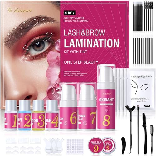 【5 in 1】Kit Brow Lift Sourcils, Kit Rehaussement de Cils, Noir et Marron Foncé, Brow Lift and Lash Lifting Set for Trendy Fuller Brows & Curler Eyelashes
