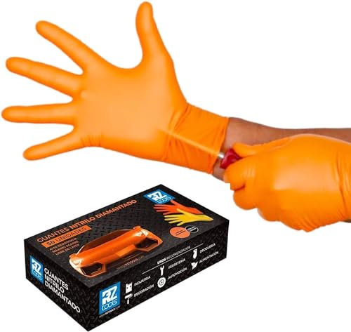 RZ TOOLS GUANTI IN NITRILO DIAMANTATO ARANCIE - I guanti in nitrile PIÙ RESISTENTI sul mercato - SENZA LATTELE - RIUTILIZZABILI (Taglia XL Arancione Confezione da 100 7 micron)