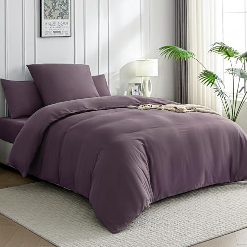 JELLYMONI Bettwäsche 135x200 Baumwolle Bettwäsche-Sets Lila Oeko-Tex 100% Gewaschene Baumwolle Bettbezug mit Reißverschluss und Kissenbezug 80X80 mit Umschlag Weich 2-Teilige Bettwäsche