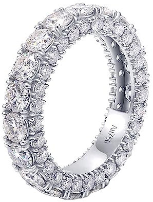AMDXD Weißgold 585 14K Ring für Damen, Ewigkeitsring Memoirering Antragsring mit 5.7ct Moissanit Rund, Au585 Gold Partnerringe Freundschaftsringe Echtgold Schmuck, Weißgold, Gr.67
