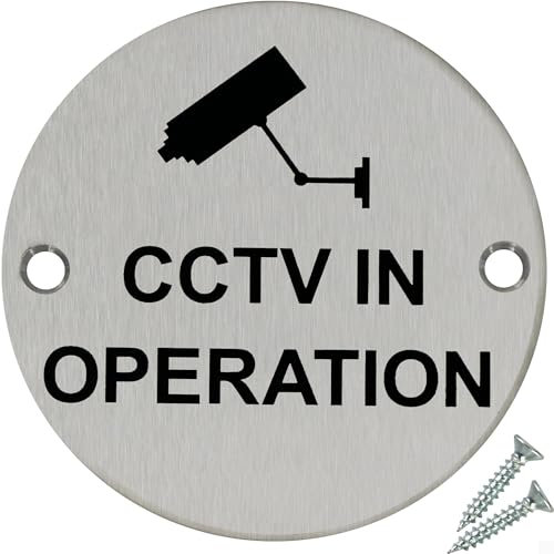 Fire Door Guru® Door Sign - 76mm Disc - Stainless Steel Safety Sign - Fixings Included (CCTV In Operation)