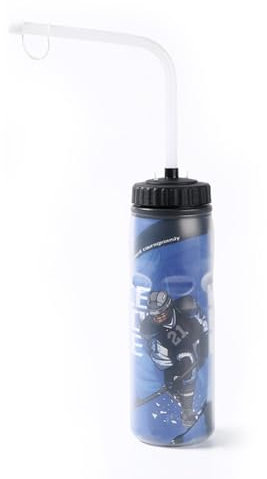LOLPALONE Botella de agua portátil de hockey sobre hielo, 650 ml, diseño clásico de punta extendida, botella deportiva con pajita