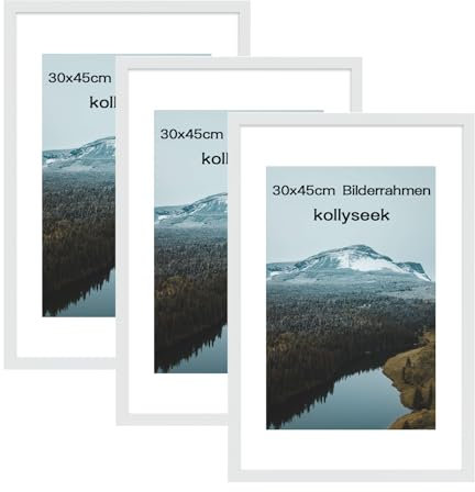 kollyseek 3er Set 30x45cm Bilderrahmen und Acrylglas Weiß Fotorahmen Bilderrahmen,zum Aufhängen & Aufstellen, Wand Bilderrahmen Moderner Fotorahmen, Weiß Dekorahmen
