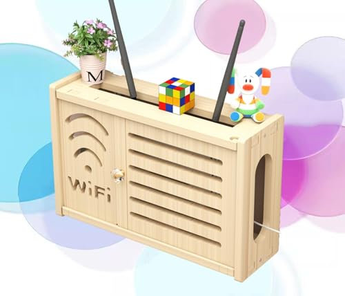 Router-Aufbewahrungsbox Wandhalterung Router Regal Weiß Wand Storage Shelf White Wood Schwimmende Regal Halterungen,C-36x24cm