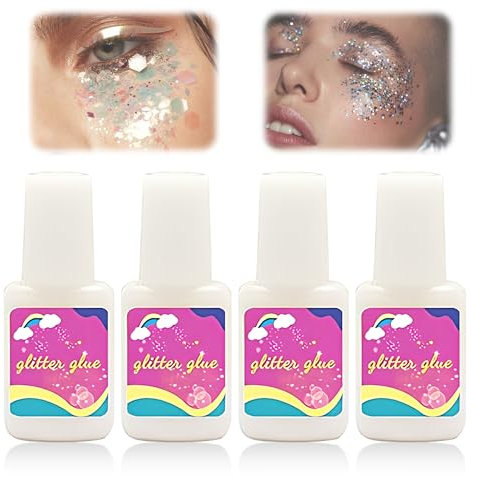 4 Pcs Glitzer Tattoo Kleber, 8ml Glitter Glue Pinselflasche,Körperkleber und Hautkleber für Glitzertattoos, Hautkleber für Glitzertattoos,für Halloween, Karneval, Motto-Party, Kostüm-Events (32ml)