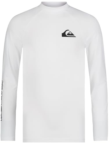 Quiksilver Boys' Long Sleeve Rashguard Surf with UPF 50+ Sun Protection, Kid's Swim Top Rash Guard Shirt, White Day, 18-20