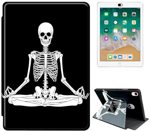 RWUTYTIUL Schutzhülle für iPad Air 27,9 cm (11 Zoll), iPad 7. / 6. Generation (M3/M2) 2025/2024 Tablet-Hülle, 360 Grad drehbar, stoßfest, mit Ständer, für Frauen und Männer, sitzender Totenkopf