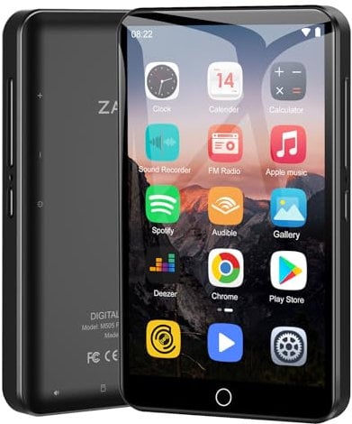 Lettore MP3 da 80 GB con WiFi e Bluetooth, schermo touchscreen da 4 zoll, lettore musicale per bambini, lettore MP4 Android con Spotify, Audible, Amazon Music, Deezer, Play Store (nero)
