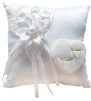 Nisone Ringkissen, Ringkissen, rustikal, Hochzeit, weiß, romantisch, Hochzeit, Rose, Ringbox, Rosa, Herz, für Hochzeiten, Ringkissen, 20 x 20 cm