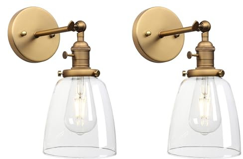 Pathson Set de 2 Applique Murale Intérieure, Vintage Verre Cloche Abat-jour Lampe Murale pour Salle de bain, Cuisine, Salon