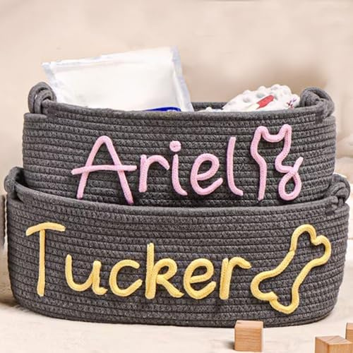 Personalisierter Haustier‑Aufbewahrungskorb Mit Individuellem Garnnamen, Handgemachter Organizer Für Hunde & Katzen, Aufbewahrung Für Haustierutensilien(21 * 18cm)
