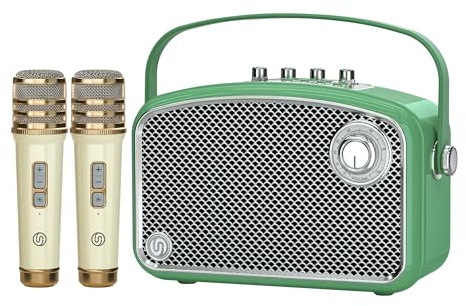 Karaoke Machine, 120W Peak Bluetooth Karaoke Speaker with 2UHF Microphones, Small PA System for Adults Kids with Bass/Trable/Echo Adjustment, Supports TF/USB/AUX/Live/Instruments for Home Party Events