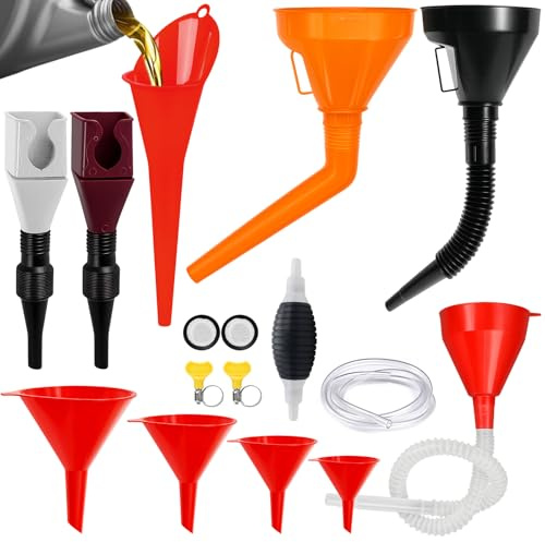 Samulee 14 Stück Einfülltrichter, Trichter Set mit Schlauch Handpumpe | Öltrichter mit Umfüllpumpe Filter, Trichter Öl Universal Auto mit Abnehmbarem Auslauf & Langen,Öltrichter für KFZ Werkstatt