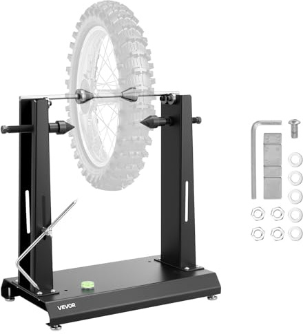 VEVOR Equilibratrice per Ruote di Moto Biciclette, Equilibratore per Cerchi e Ruote per Moto con Coni di Centraggio Regolabili e Puntatore di Centratura, Diametro Ruota 889 mm capacità 40 kg