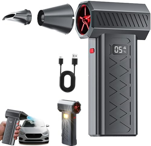 Mini Turbo Snow Blower, Elektrische Snow Staubgebläse mit LED & Anzeige, 130,000 RPM Wiederaufladbar Staubgebläse mit 6-Gang, Stufenloses Getriebe Turbo Fan, Tragbare kabellos Schneefräser (Schwarz)